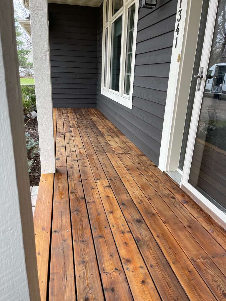 Stained wood deck and porch after finishing